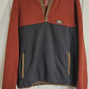 L.L. Bean Men's Large Hooded Fleece Pullover Burnt Orange Snap Front
